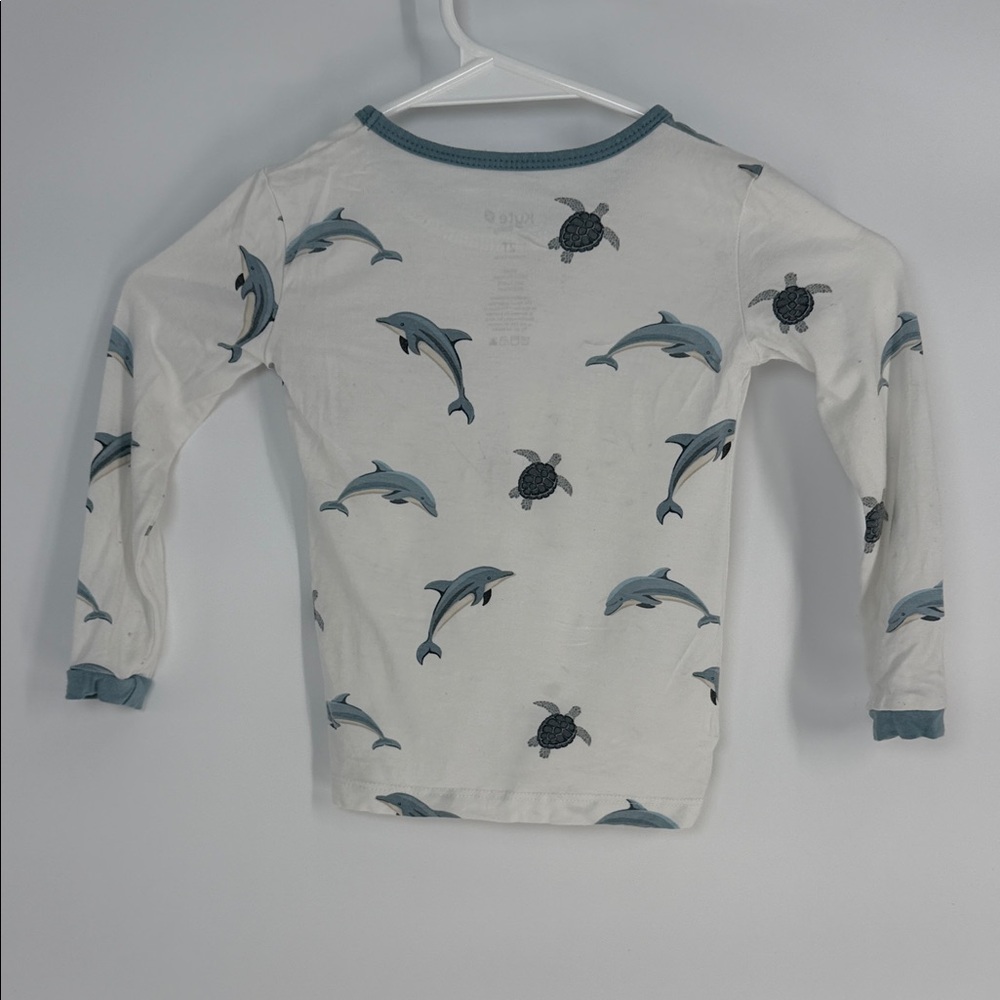 Kyte Baby Dolphin Print Long Sleeve Shirt - White and Blue - 2T - Picture 4 of 4